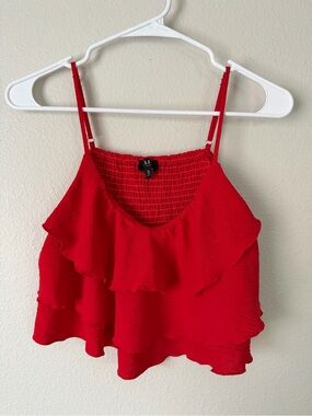 Ruffled Red Spaghetti-Strap Cami Top